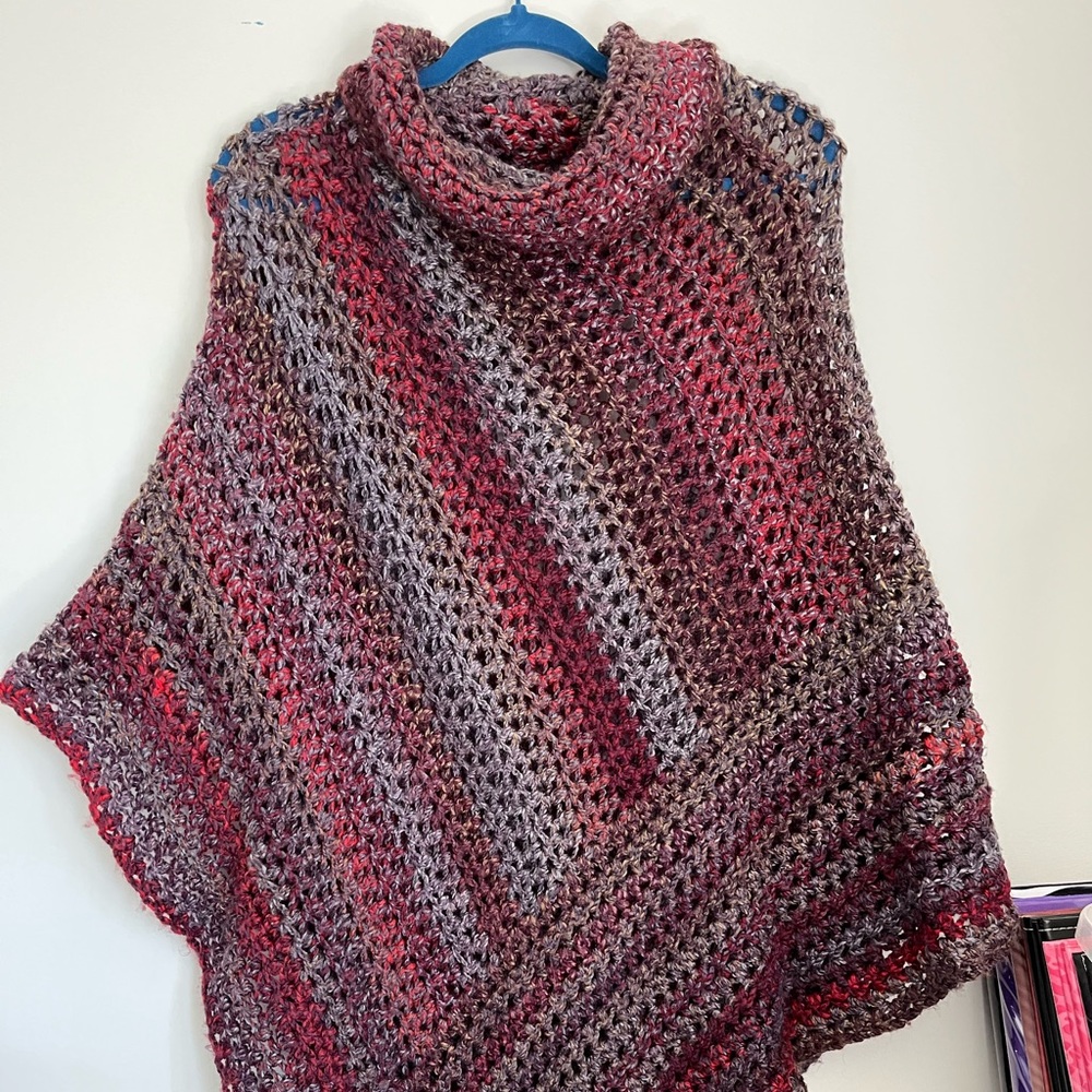 Hand Crocheted Purple Cowl Neck Poncho